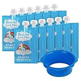 7oz 12pcs Reusable Food Pouches Kirecoo Unicorn Side Double Zipper with Funnel for Homemade Organic Puree Refillable Squeeze Storage Food Pouch