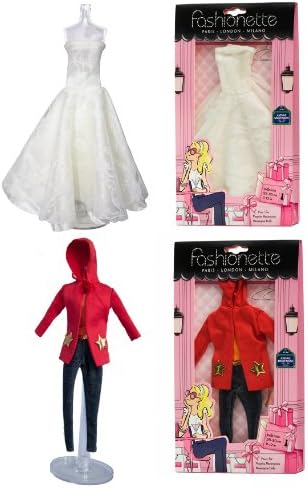 2 Fashion Outfits - Wedding dress + City style designer - to fit Barbie By Fashionette Paris