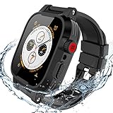 Waterproof Case for Apple Watch 44mm Series 4, 44mm iWatch Case Full Body Protective Dropproof Armor Rugged with Watch Series 4 Soft Silicone Band Clear Back Case for Apple Watch 4 Series 44mm (black)