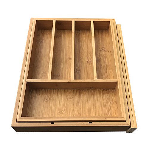 Bamboo Silverware Organizer, Kitchen Cutlery/Utensil/Flatware Drawer Organizer and Storage,Large Wide Organization and Tray Holder Set of 2 - Thumbnail 3
