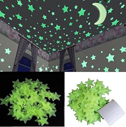Stickonn Green Colour Fluorescent Glow in The Dark Star Wall Sticker(50 Stars and 1 Moon,Size: 3x3 cm)