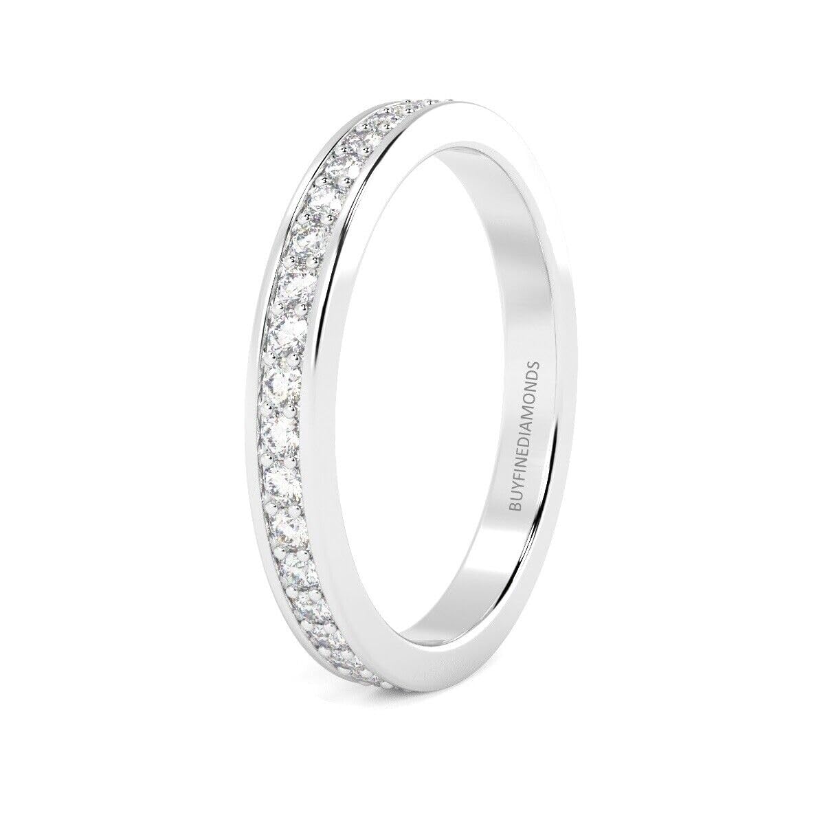 BuyFineDiamonds 2.0mm Heavy 0.50 Carat Round Diamond Pave Set Full Eternity Ring in White Gold Size Q