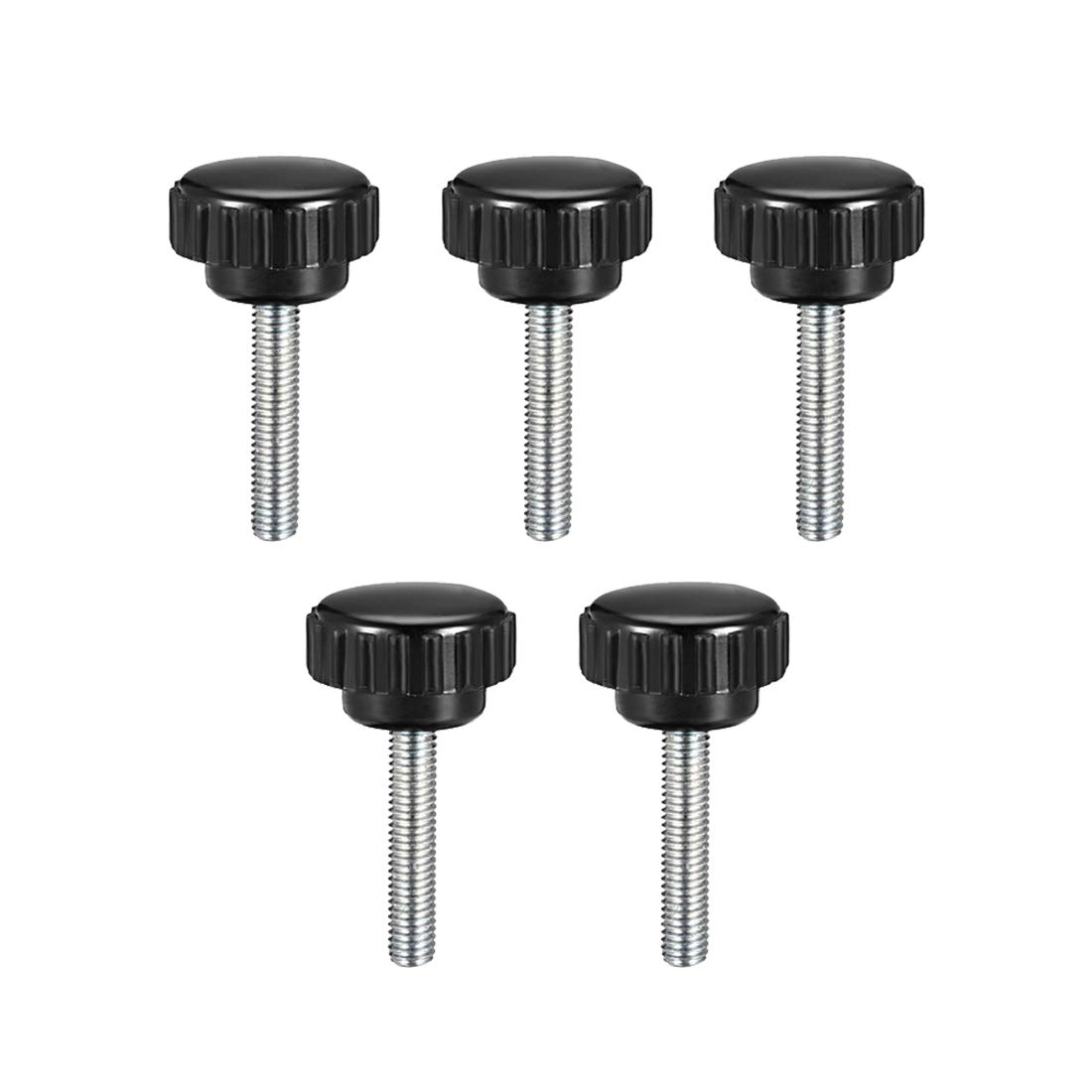 sourcing map M5 x 25mm Metric Male Thread Knurled Clamping Knobs Grip Thumb Screw on Type Hand Clamping Handle Bolt with Plastic Knobs Black 5 Pcs