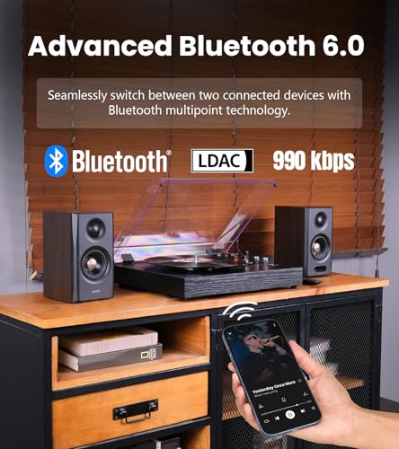 Edifier S355DB 2.1 Powered Bookshelf Speakers with 8" Wireless Subwoofer, 150W Tri-Amp Hi-Res Audio, Computer Speaker System, Bluetooth 6.0 with LDAC, HDMI/Optical/Coaxial Inputs for PC, TV (Walnut)