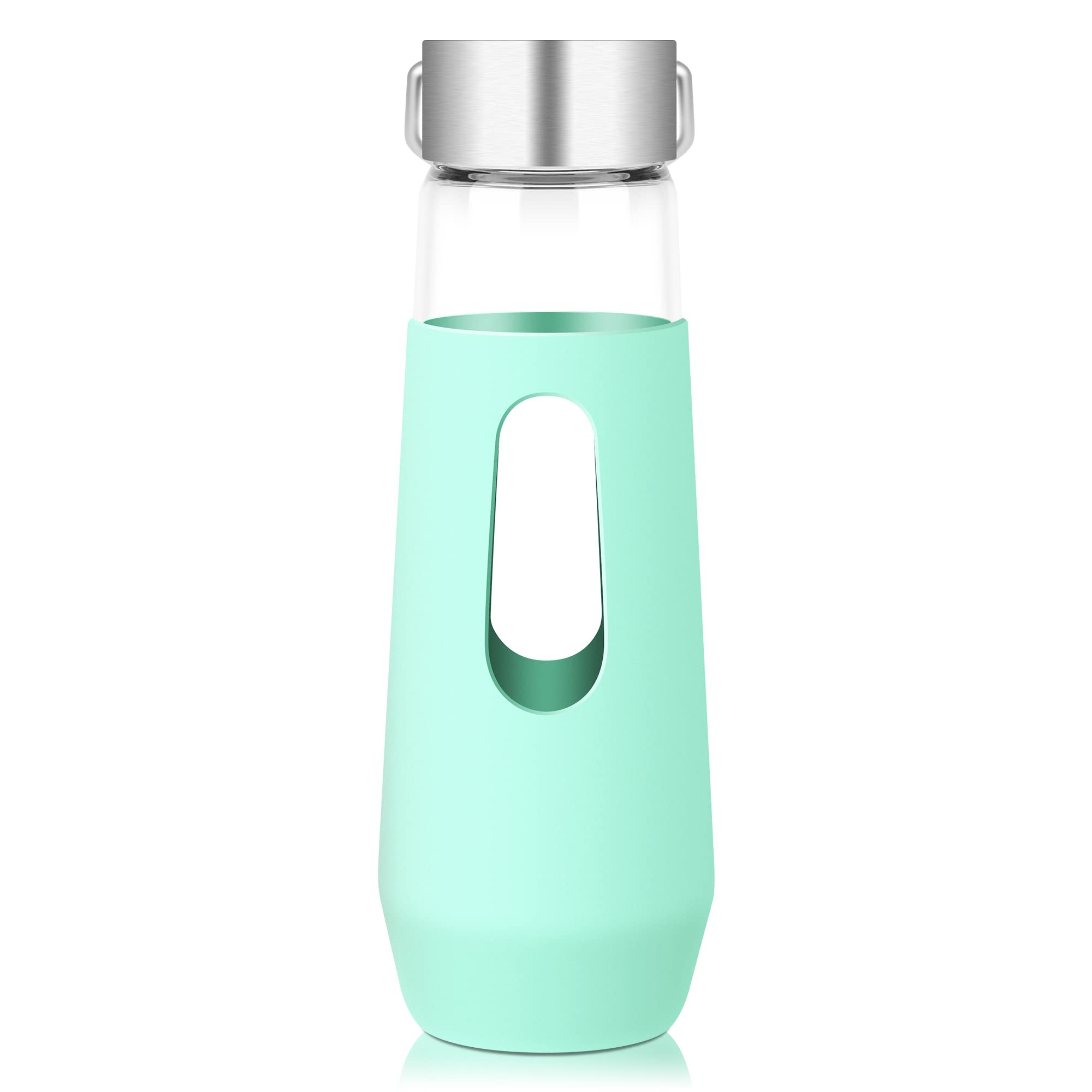 RYACO Glass Water Bottle BPA-Free 780ml Leak Portable Proof with Sponge Brush Ideal for Hot Cold Drinks Home Office Travel Sport Yoga Gym (Mint Green)