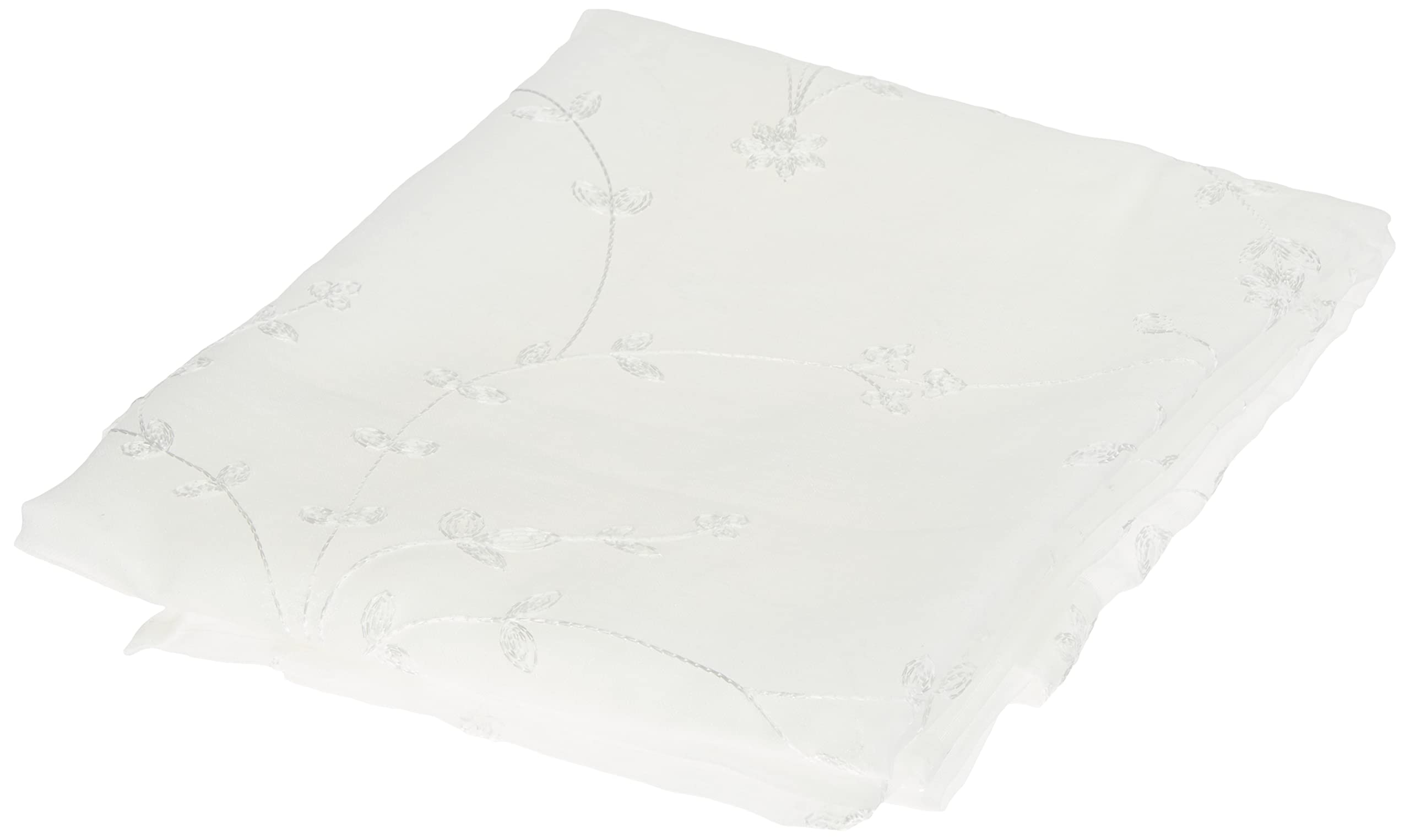 Douceur d'Intérieur, Pair of Net Curtains with Loops (2 x 60 x 120 cm) Small White Flower, Embroidered Sandblasted Voile