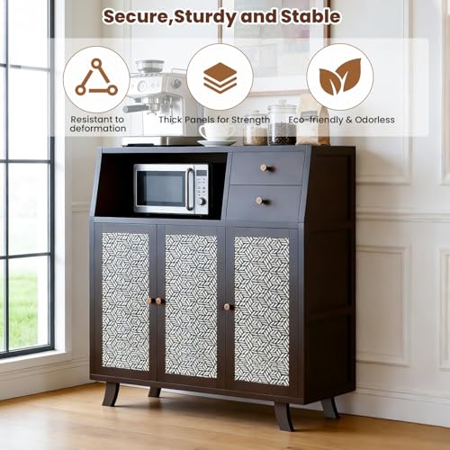 Jorunb Sideboard Buffet Cabinet with Storage,2 Drawers & 3 Doors Collection - Buffet Cabinet,Coffee Bar Table for Kitchen,Dinning (Black)