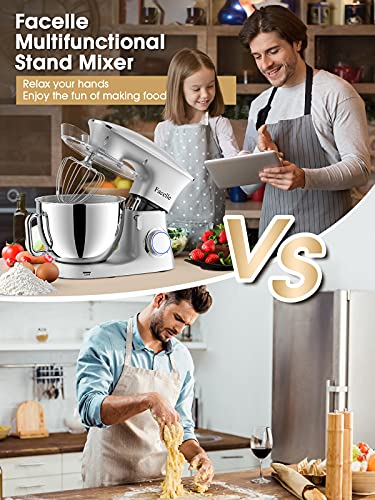 8.5 L 2000 W Bread Mixer for Pastries, Facelle Kitchen Robot, Kneader, Low Noise, Powerful and Professional, 6 Speeds with Pulse, Stainless Steel Bowl