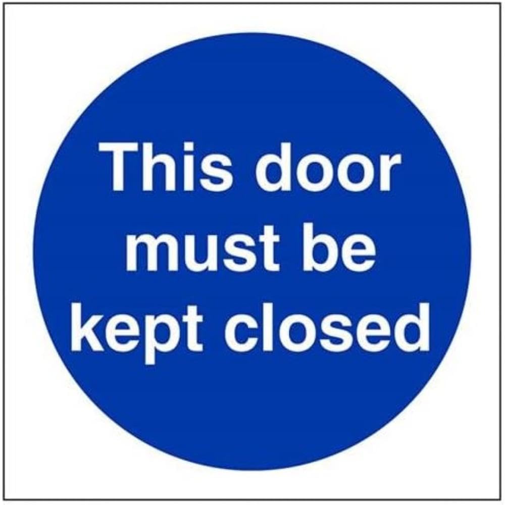V Safety This Door Must Kept Closed Fire Door Sign - 100mm x 100mm - 1mm Rigid Plastic