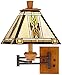 Robert Louis Tiffany Walnut Mission Collection Tiffany Style Swing Arm Wall Lamp Wood Finish Plug-in Light Fixture Dimmable Stained Glass for Bedroom Bedside House Reading Living Room Home Hallway