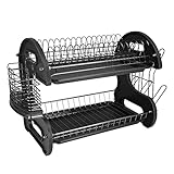 Home Basics Plastic 2-Tier Dish Drainer Rack, Air