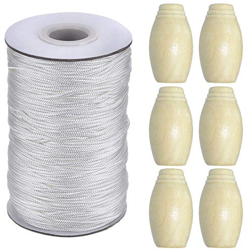 image for CDJX Blind Cord String Wood Knobs,White Braided Lift Shade Cord 30m wi