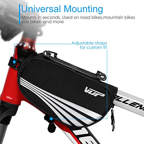 VUP Bike Top Tube Bag, Waterproof Front Frame Bike Bag with Large Storage, Universal Bicycle Motorcycle Handlebar Bag Fits All 4"-6.5" Cellphones for iPhone, Samsung, LG, Google, Nubia, HTC and More