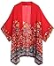 OLRAIN Women's Floral Print Sheer Chiffon Loose Kimono Cardigan Capes (X-Large, Red)
