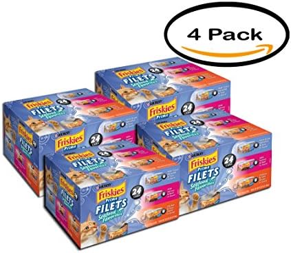 Pack of 4 - Purina Friskies Prime Filets Seafood Favorites Cat Food Variety Pack 24-5.5 oz. Cans