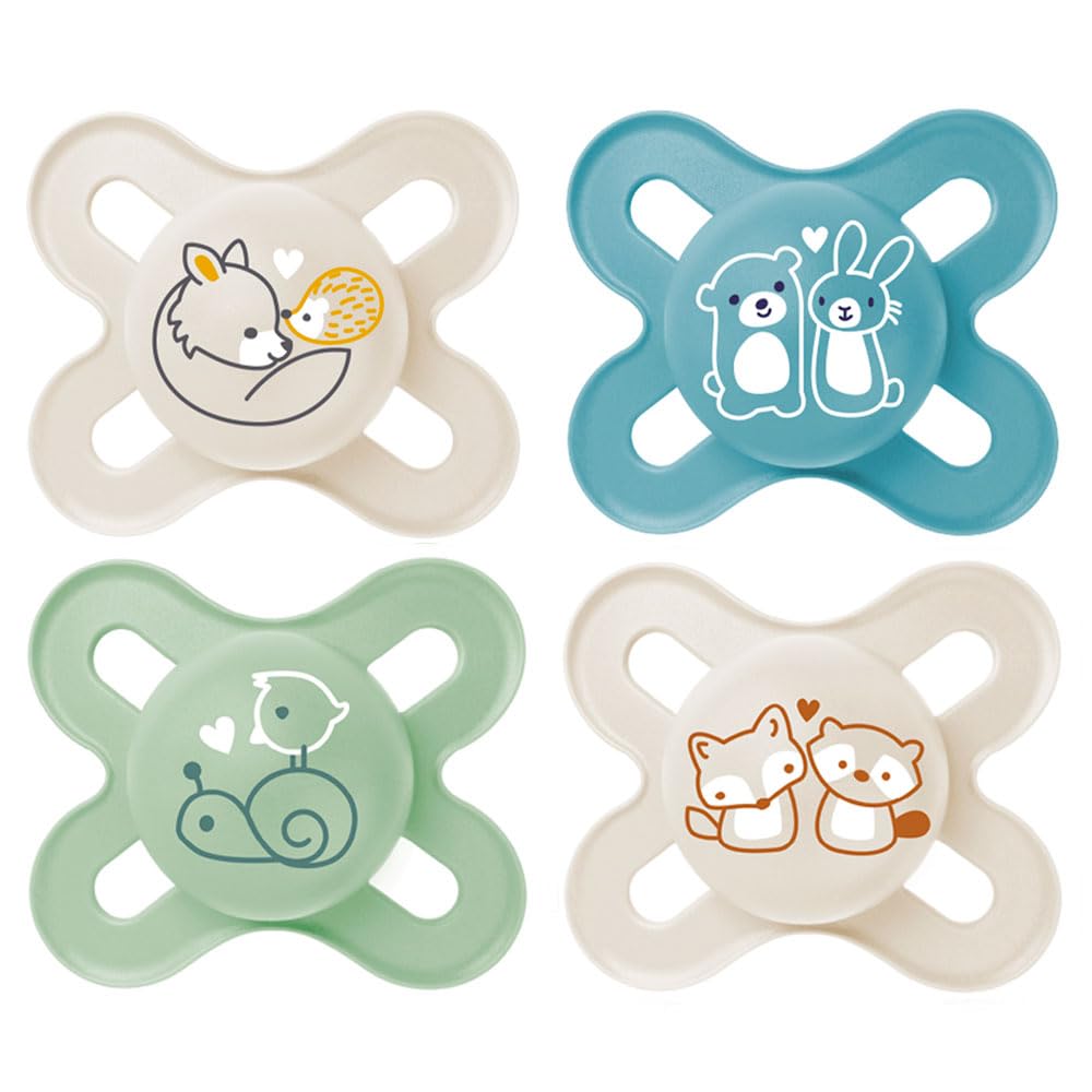 MAM skin soft silicone dummy start especially for early and newborns extra small // 0-2 months Boy // set of 4 // incl. 2 sterilised transport boxes.
