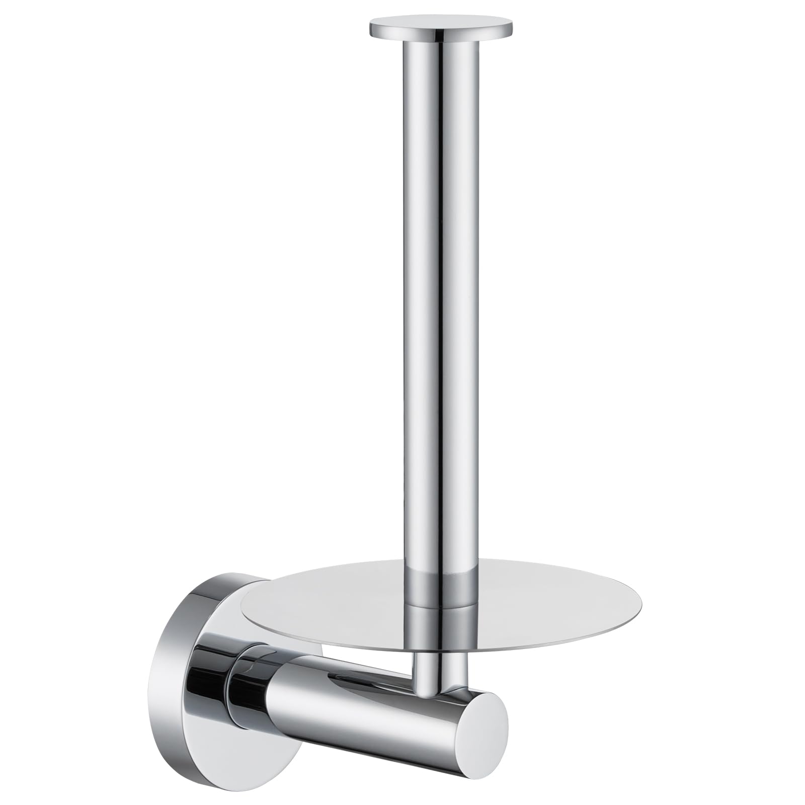 Photo 1 of Vertical Toilet Paper Holder, Aomasi Stainless Steel Modern Bathroom Chrome Tissue Hanger with Round Plate, Standing Style TP Roll Storage, Wall Mounted