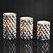 Silver Flameless LED Candles - Set of 3 Geometric Pattern Pillars, Real Wax, Warm White Lights, Remote & Batteries Included