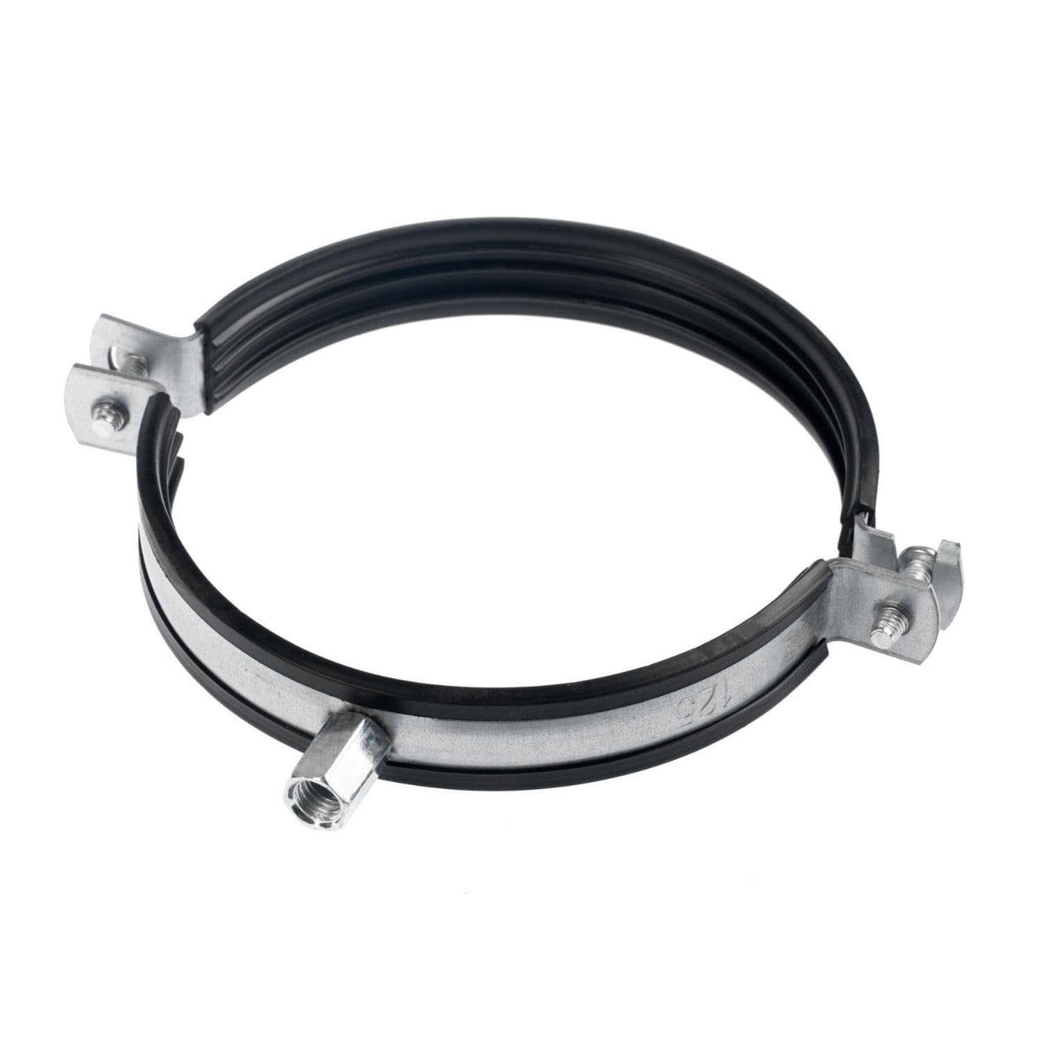 1pcs, Duct Clamp 125mm / 5 inch Bracket with Rubber Gasket, M8/M10 Thread, Steel Pipe Hanger 5 inch for Spiral Duct, Ventilation Pipe, Downpipe, Pipe Holder Wall or Ceiling Mount, by Steinberg14