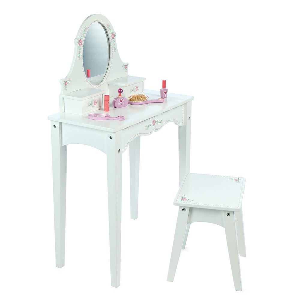 Tidlo Wooden Dressing Table with Stool, Mirror & Storage