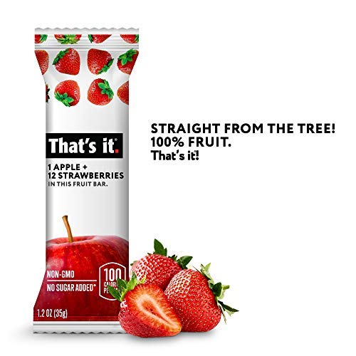 That's it. Apple + Strawberry 100% Natural Real Fruit Bar, Best High Fiber Vegan, Gluten Free Healthy Snack, Paleo for Children & Adults, Non GMO No Sugar Added, No Preservatives Energy Food (12 Pack)