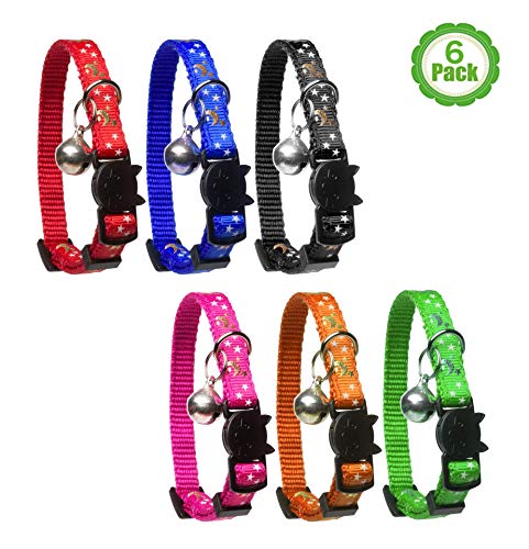 Cat Collar Stars and Moon, 6-Pack, Reflective with Bell, Solid & Safe Collars for Cats, Nylon, Kitty Collars, Pet Collar, Breakaway Cat Collar, Free Replacement - Thumbnail 7
