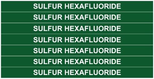 SULFUR HEXAFLUORIDE ____Gas Pipe Tubing Labels__ <PACKAGE OF 14 LABELS> 3/8" Height, 6" Width, White Letters on Green Background, TEMPO GAS SYSTEMS High-visibility, Industry-standard Information and Safety Labels