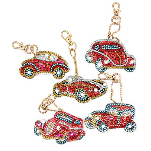 5D DIY Diamond Painting Keychain, Mosaic Making Full Drill Special Shape Diamond Painting Kit for Bags, Smartphone Straps (Car)
