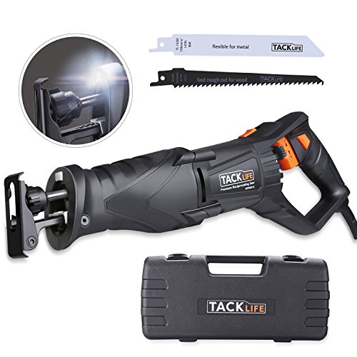 Reciprocating Saw, Adjustable Rotating Blades - Tacklife Saw with 7 Amp, 2 LED, Extra 2 Blades (Wood 6T and Metal 14T), Variable Speed Trigger / Tool-Less Blade Change / Shoe Adjustment - RPRS01A