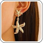 Vacaonio Punk Starfish Dangle Earrings Sea Star Drop Earrings Gold Starfish Stud Earrings Exaggerated Starfish Earrings Jewelry for Women