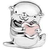KunBead Cute Otter Rose Gold Tone Heart Bead Charms Compatible with Pandora Bracelet