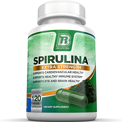 BRI Spirulina 2000mg Maximum Strength Premium Quality Spirulina Superfood Powder, Packed w Antioxidants, Protein and Vitamins in Easy to Swallow Vegetable Cellulose Capsules (120 Count) (Best Spirulina Tablets In India)