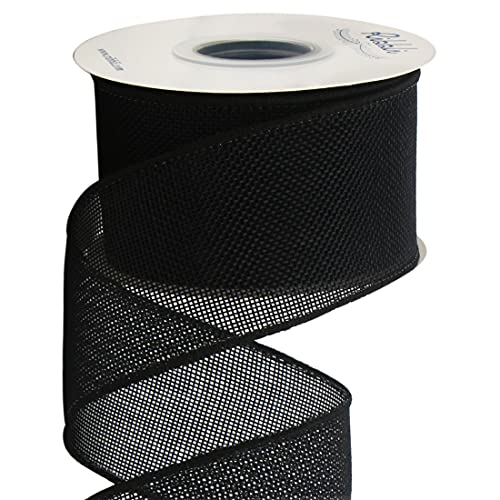 Ribbli Black Burlap Wired Ribbon,2-1/2 Inch x 10 Yard,Cross Royal Burlap Wired Edge Ribbon for Big Bow,Wreath,Tree Decoration,Outdoor Decoration