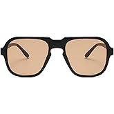 mincl Square Women Retro Pilot Sunglasses Clear Ocean Gradient Lens Shades UV400 Men Fashion Trending Leopard Champagne Sun Glasses (black&brown), X