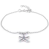 Vanbelle Sterling Silver Jewelry - Rhodium Plated with 925 Stamp - Starfish with Multi Color Bracelet - Elegant White Fine Cubic Zirconia Stones Hand Bracelet for Women - 6.5" Long + 1" Extender