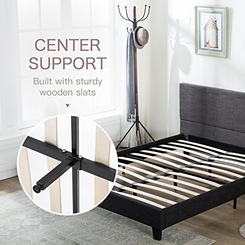 Upholstered Linen Platform Bed Frame, mecor Queen Size Bed Frame with