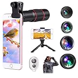 Jisusu for iPhone Camera Lens Kit,18x Telephoto Lens+120°Wide Angle+180°Fisheye+20X Macro+CPL Lens+Tripod+ Shutter Remote，Clips-On Cell Phone Camera Lens for iPhone/Samsung/Android/Most Smartphones