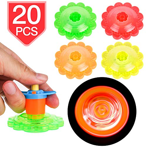 PROLOSO 20 Pcs Light Up Spinning Tops Flashing Gyro LED Gyro Fidget Spiral Twister Toys Bulk Toys Glow in The Dark Party Favors - Thumbnail 5