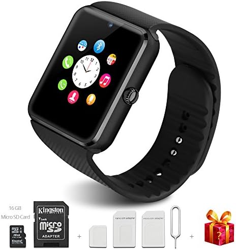 Bluetooth Smart Watch with 16GB Micro SD Card, Touch Screen Smartwatch for iPhone and Android Phones, Smart Watches with Camera and SIM Card is Supported (Black)