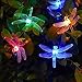 [21ft 30 Led] Solar Outdoor Dragonfly Lights Outside String Lighting , 8 Mode (Steady, Flash), Waterproof, Fairy Decorations for Patio, Garden, Yard, Fence, Christmas Tree, Holiday (Multi Color)