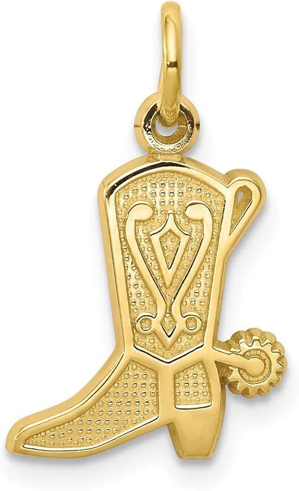 10k Yellow Gold Solid Cowboy Boot Pendant Charm Necklace