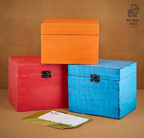 Eximious India Wooden Recipe Card Box Family Recipe Organizer Storage Box Fits 4 x 6 inch Recipe Cards, Blue - Thumbnail 5