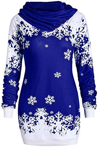 Moonuy Festive Christmas Stylish Design Dress Party Dress for Christmas Party Decoration Fashion Women Merry Christmas Snowflake Printed Tops Cowl Neck Sweatshirt Blouse