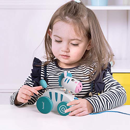 iwood Wooden Pull Along Zebra Walking Along Toddler Toy for 1 Year Old