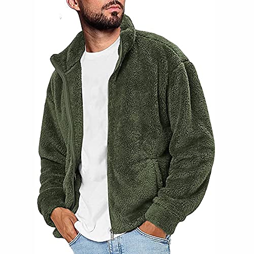 Mens Fuzzy Sherpa Jacket Casual Winter Warm Fleece Stand Collar