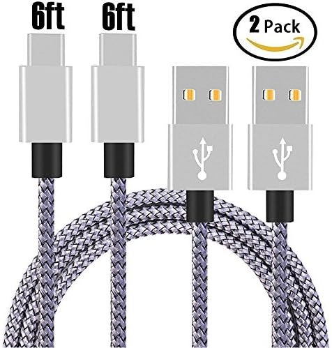 Type-C Charger Cable [2-Pack], KinPond Metal Plug Nylon Braided High Speed Ultra Durable USB-C Charging Cable for Samsung Galaxy, LG, Nexus, Motorola, HTC, Smartphones and More More (6.6FT)