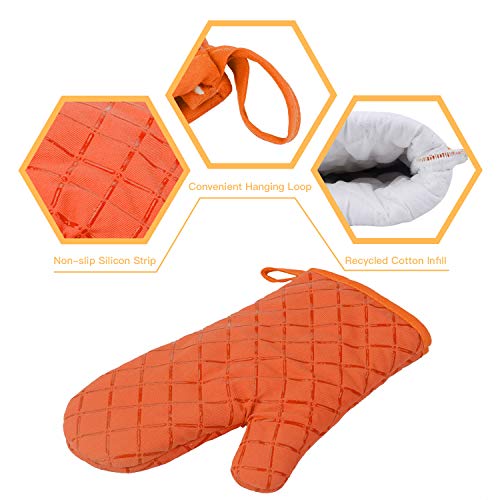 image for ETECHMART Cotton Oven Mitts with Silicone Heat Resistant Quilted Micro