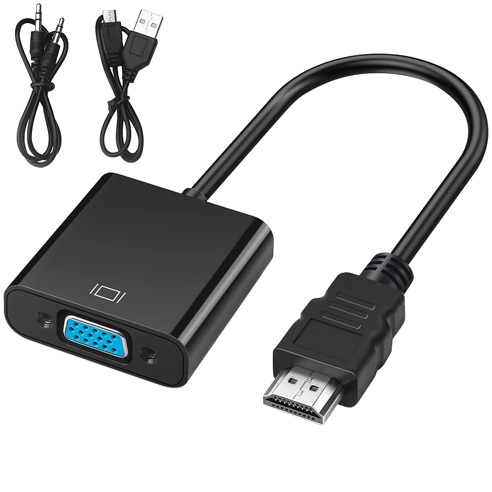 Seminer HDMI to VGA Cable Adapter, HDMI (Male) to VGA (Female) with 3.5mm Audio Jack Compatible for Monitor, Computer, Desktop, Laptop, PC, HDTV, Chromebook, Projector, Xbox and More (Black)