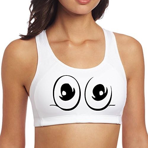 PBXF Womens Workout Sports Bra Yoga Vest Cartoon Eyes White L.