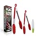 KJA Premium Kitchen Tongs: Set Of 2 (9 and 12 inch) Food Tongs Made With Heat Resistant Silicone – Stainless Steel Utensil For Cooking, BBQ, Grilling, Salad, Fish & Serving – Free Silicone Oil Brush